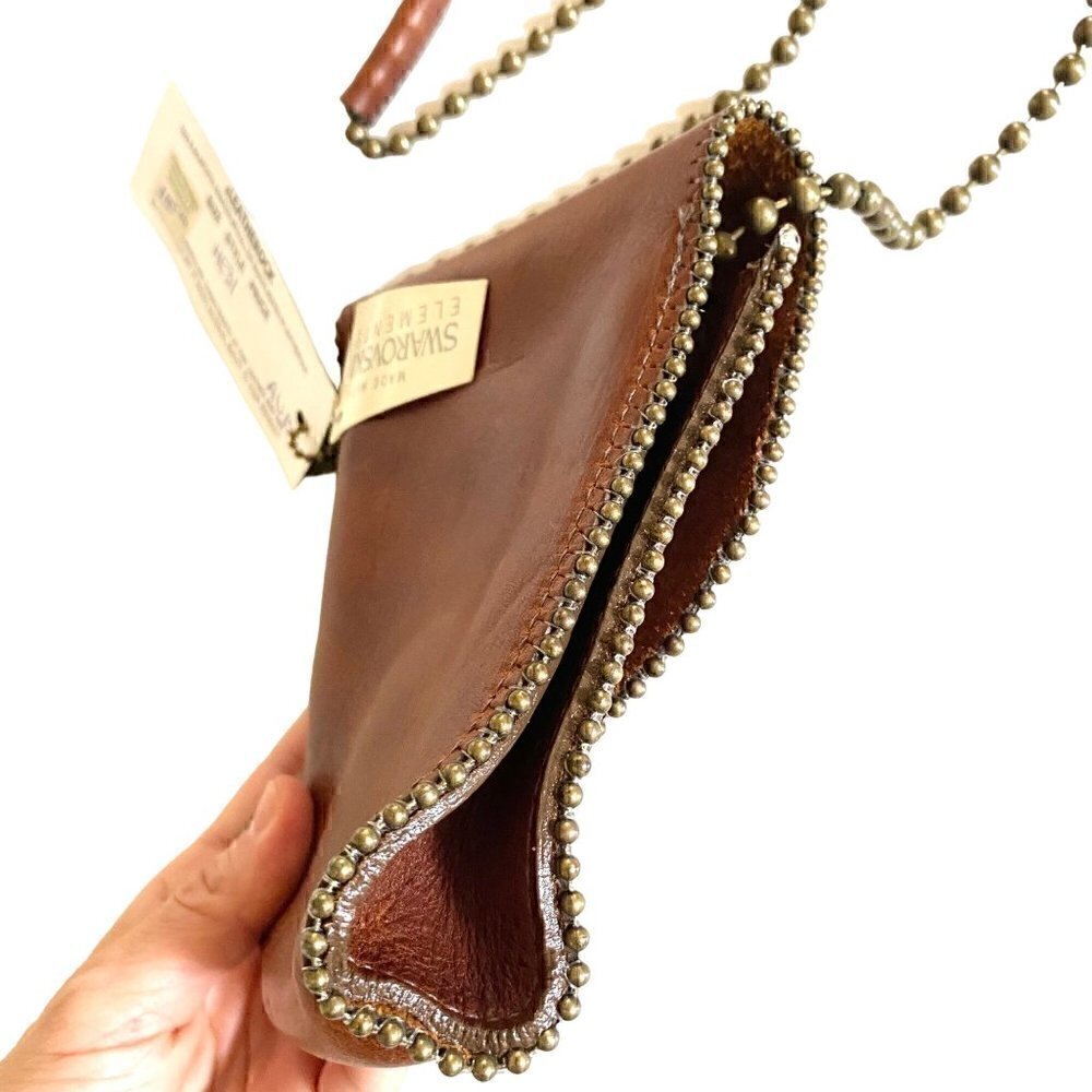 Leatherock Semi Precious Stone Leather Crossbody Swarovski Elements Brown HE31 - Picture 8 of 16